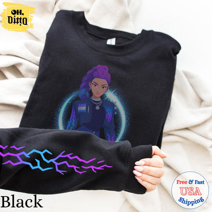 Rumi Arm Pattern Detailed Sleeve Sweatshirt,  Rumi Demon Marking Arm Hoodie, Kpop Demon Hunters Sweatshirts for Youths, Demon Girls Clothing