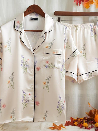 Wild Flowers Satin Pajamas Set, Wildflower Pajamas, Floral Pajamas Set, Aesthetic Flower Pajamas, Natural Lover Pajamas, Plant Lover Pajamas
