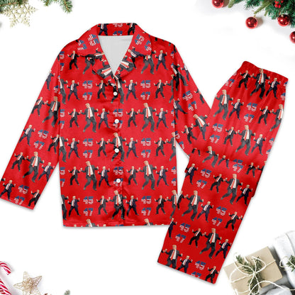 Trump Dancing Unisex Pajamas Set, Trump 45 47 President Sleepwear, Trump Xmas Gift For Dad, Cozy Holiday Wear, Trump Pajamas Shirt