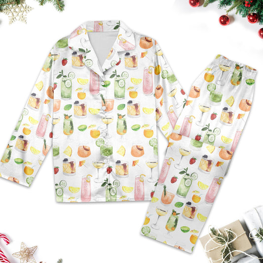 Cocktail Print Pajamas, Alcohol Drinks Pajamas, Gift for Her, Girls Weekend Outfit, Margarita Trendy Pajamas for Her, Margarita Pajamas