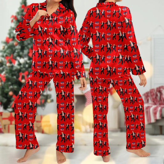 Trump Dancing Unisex Pajamas Set, Trump 45 47 President Sleepwear, Trump Xmas Gift For Dad, Cozy Holiday Wear, Trump Pajamas Shirt