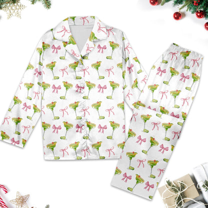 Margarita Pajamas, Cocktail Pajamas, Bridesmaid Pajamas, Pink Bow Pajamas Coquette Pajamas, Girly Pajama, Tequila Drinking Pajama
