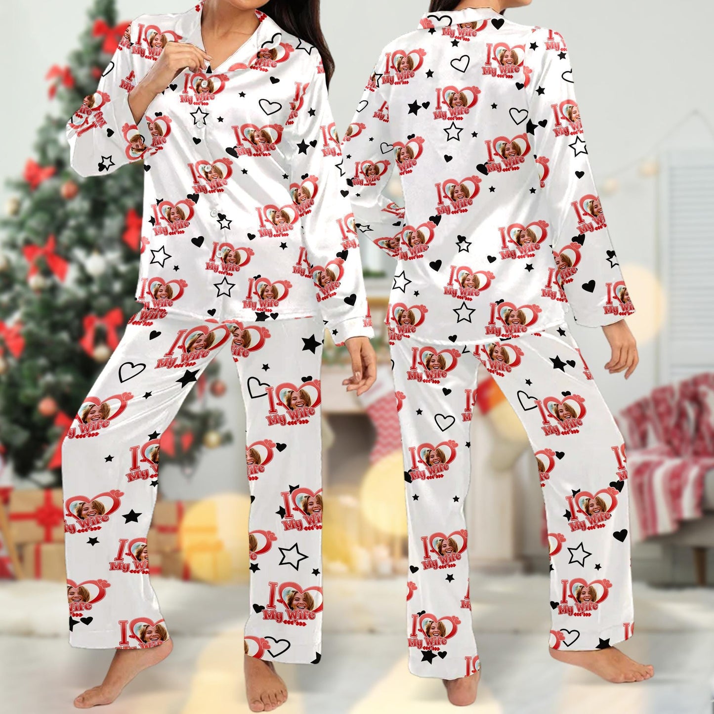 Custom Photo I Love My Wife Girlfriend Pajamas, Couple Valentine Pajamas Set, Romantic Pajamas Gift, Best Lover Gift, Anniversary Gift