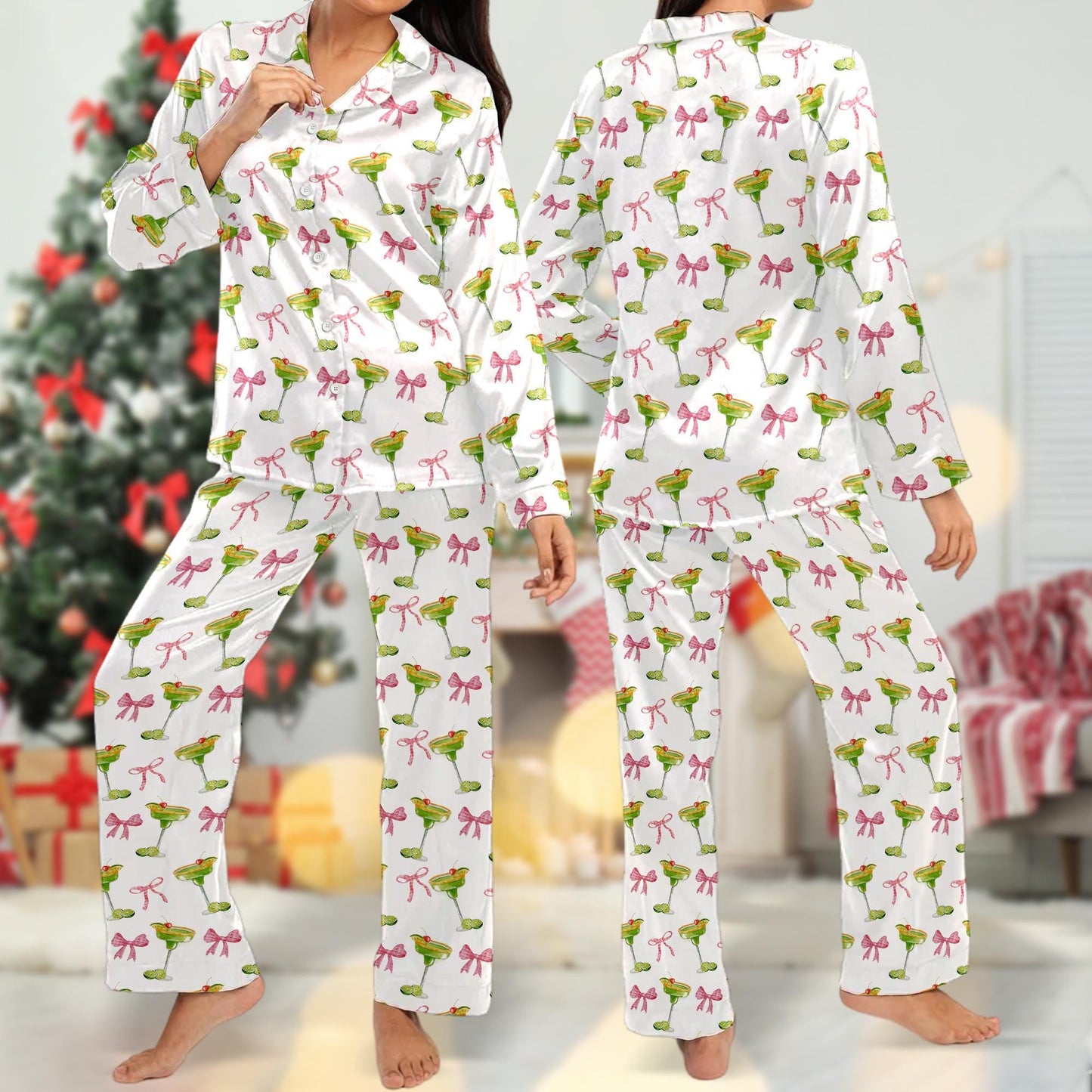 Margarita Pajamas, Cocktail Pajamas, Bridesmaid Pajamas, Pink Bow Pajamas Coquette Pajamas, Girly Pajama, Tequila Drinking Pajama