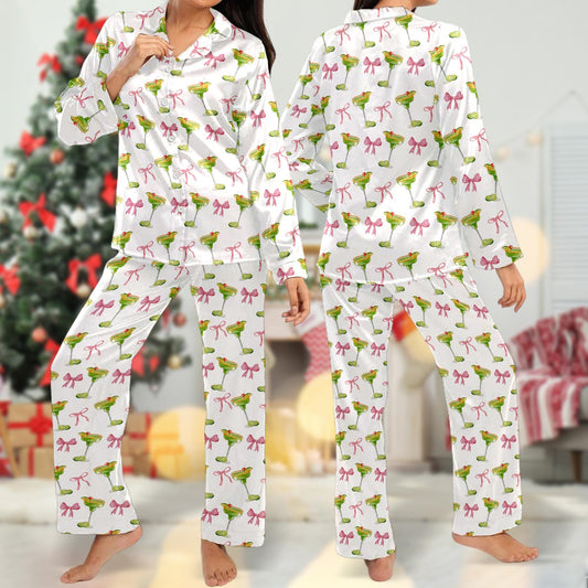 Margarita Pajamas, Cocktail Pajamas, Bridesmaid Pajamas, Pink Bow Pajamas Coquette Pajamas, Girly Pajama, Tequila Drinking Pajama
