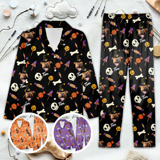 Personalized Pet Photo Halloween Pajamas Set, Custom Photo Halloween Outfit, Matching Halloween Pajamas Set, Halloween Costume Shirt