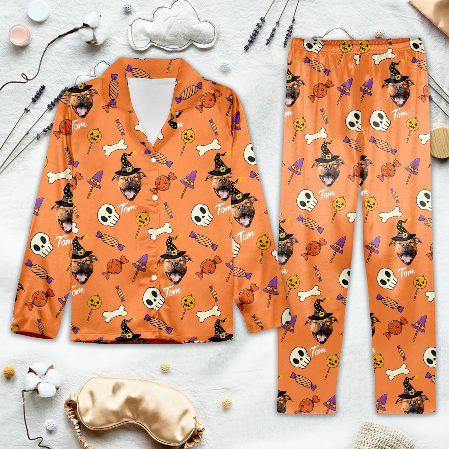 Custom Photo Halloween Outfit, Personalized Pet Photo Halloween Pajamas Set, Matching Halloween Pajamas Set, Halloween Costume Shirt