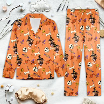 Custom Photo Halloween Outfit, Personalized Pet Photo Halloween Pajamas Set, Matching Halloween Pajamas Set, Halloween Costume Shirt
