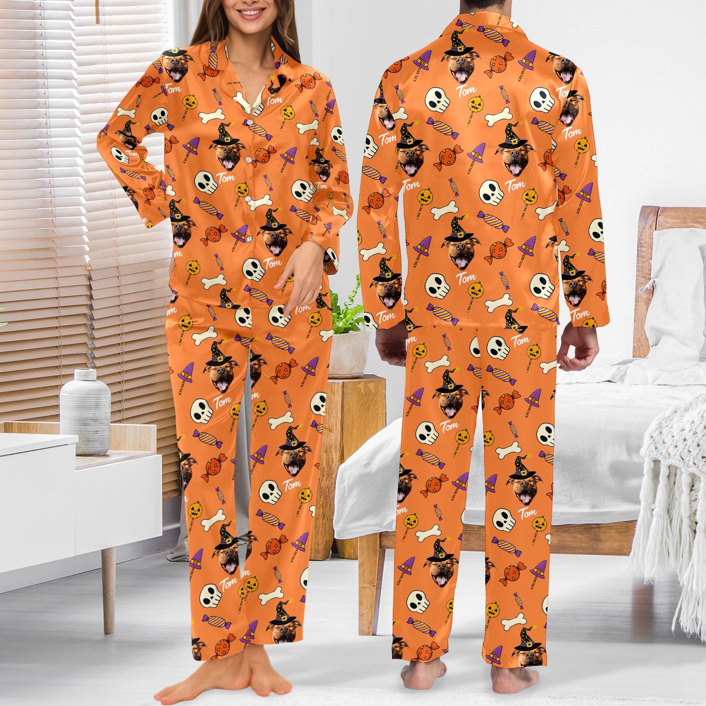 Custom Photo Halloween Outfit, Personalized Pet Photo Halloween Pajamas Set, Matching Halloween Pajamas Set, Halloween Costume Shirt