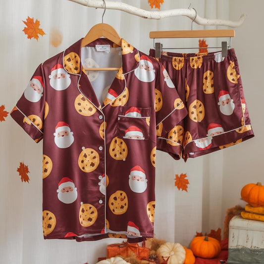 Santa and Cookies Christmas Satin Pajamas Set, Christmas Pajamas, Santa Clause Pajamas, Holiday Pjs, Family Christmas Pajamas, Cozy Season