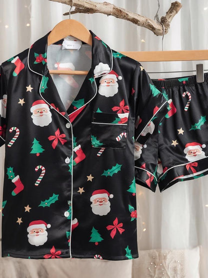 Christmas Satin Pajamas Set, Cute Christmas Pajamas, Santa Clause Pajamas, Christmas Trees Pjs, Family Christmas Pajamas, Cozy Season Pajama