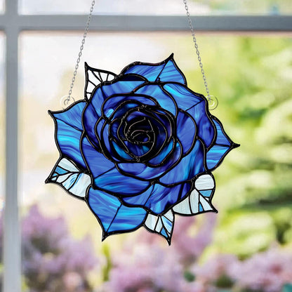 Blue Rose Acrylic Window Hanging – Elegant Floral Sun Catcher for Romantic, Garden, and Nature Inspired Home Window or Wall Décor