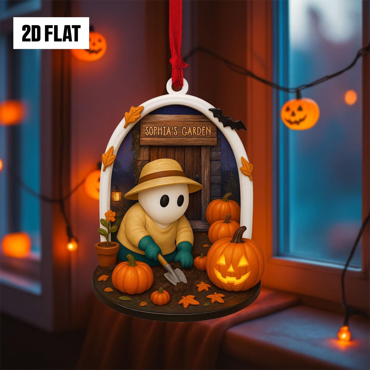 Personalized Ghost in Garden 2D FLAT Acrylic Ornament, Plant Lovers Halloween Gift, Halloween Ornament for Plantaholic, Greenhouse Ornament