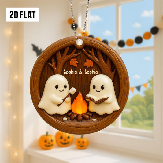 Personalized Ghost Campfire 2D FLAT Acrylic Ornament, Camping Lovers Halloween Gift, Halloween Ornament for Campfire, Gift for Him, Her