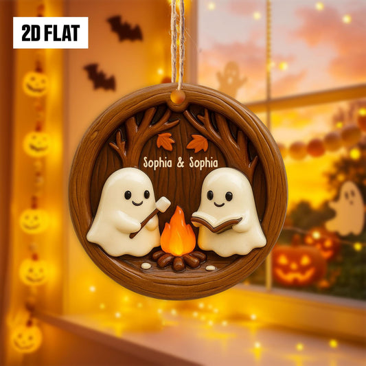 Personalized Ghost Campfire 2D FLAT Acrylic Ornament, Camping Lovers Halloween Gift, Halloween Ornament for Campfire, Gift for Him, Her