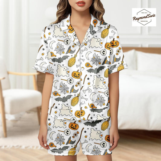 Haunted Halloween Pajama Set, Magic Boo Button Shirt PJs, Halloween Costume, Pumpkin Pyjama, Trick Or Treat