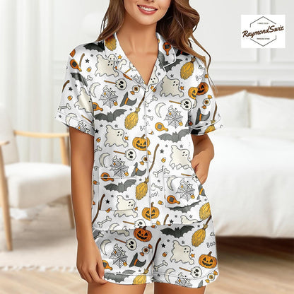 Haunted Halloween Pajama Set, Magic Boo Button Shirt PJs, Halloween Costume, Pumpkin Pyjama, Trick Or Treat