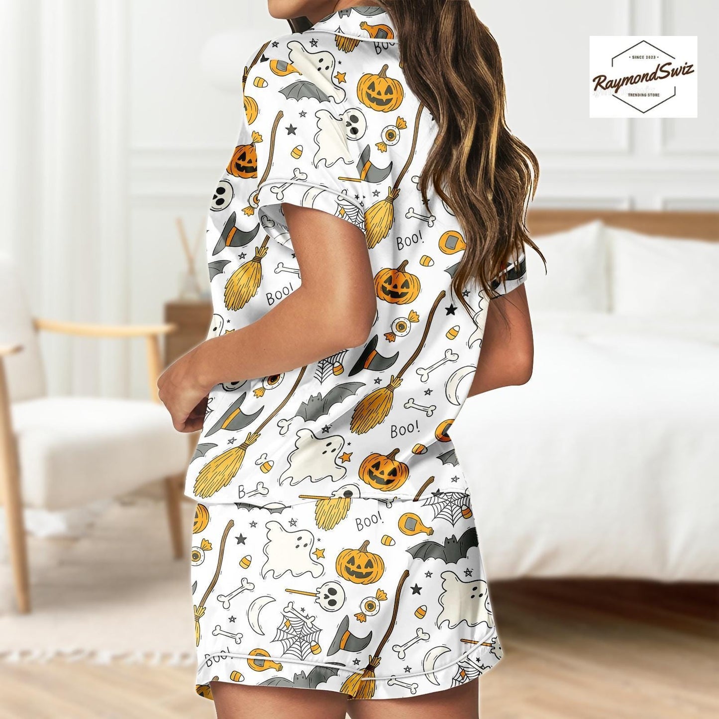 Haunted Halloween Pajama Set, Magic Boo Button Shirt PJs, Halloween Costume, Pumpkin Pyjama, Trick Or Treat