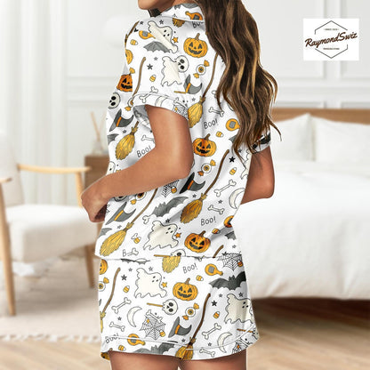 Haunted Halloween Pajama Set, Magic Boo Button Shirt PJs, Halloween Costume, Pumpkin Pyjama, Trick Or Treat