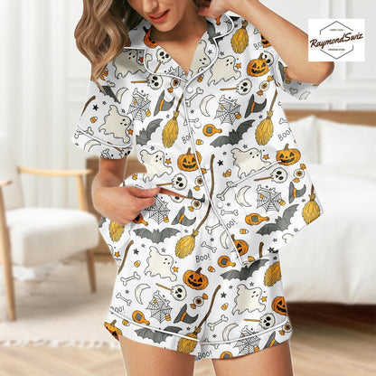 Haunted Halloween Pajama Set, Magic Boo Button Shirt PJs, Halloween Costume, Pumpkin Pyjama, Trick Or Treat