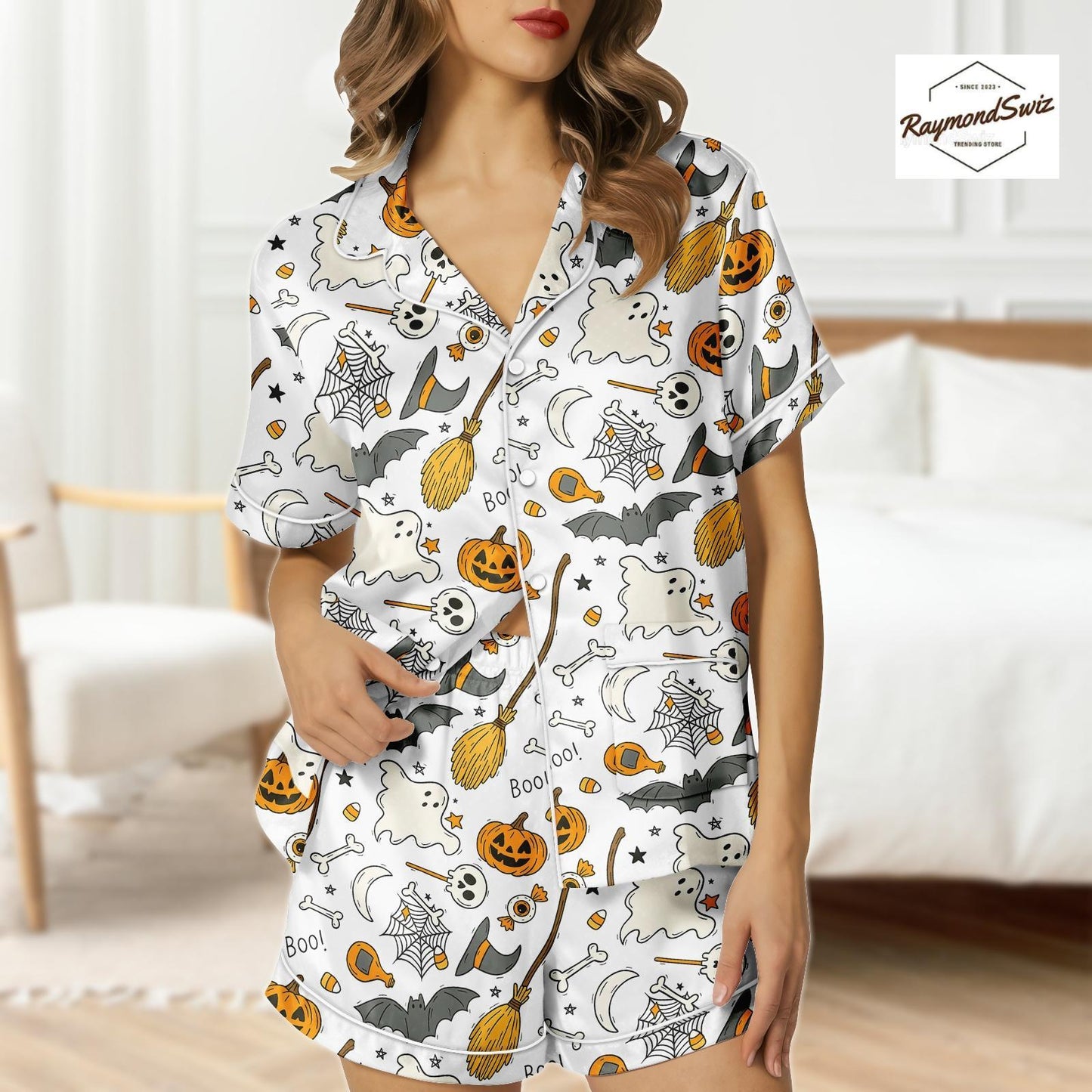 Haunted Halloween Pajama Set, Magic Boo Button Shirt PJs, Halloween Costume, Pumpkin Pyjama, Trick Or Treat