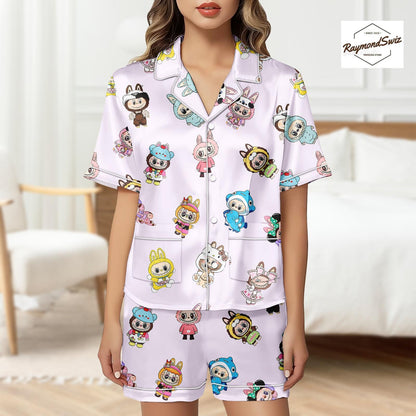 Labubu Monster Pajama Set, Matching Button PJs, Short Sleeve PJs, Labubu Merch, Cute Shorts