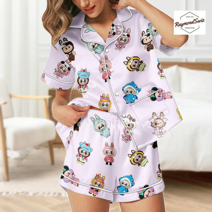 Labubu Monster Pajama Set, Matching Button PJs, Short Sleeve PJs, Labubu Merch, Cute Shorts