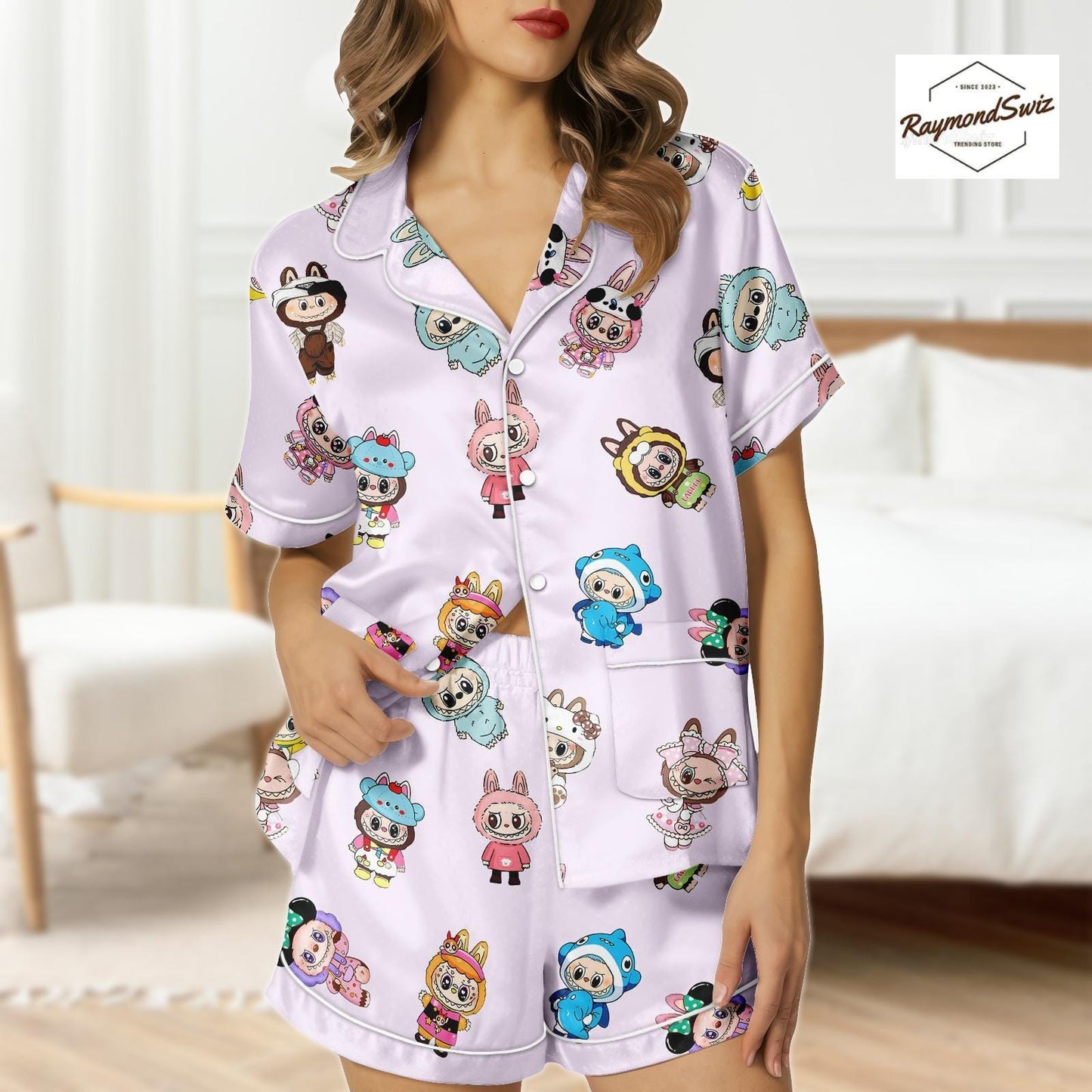 Labubu Monster Pajama Set, Matching Button PJs, Short Sleeve PJs, Labubu Merch, Cute Shorts