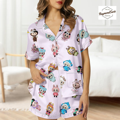 Labubu Monster Pajama Set, Matching Button PJs, Short Sleeve PJs, Labubu Merch, Cute Shorts