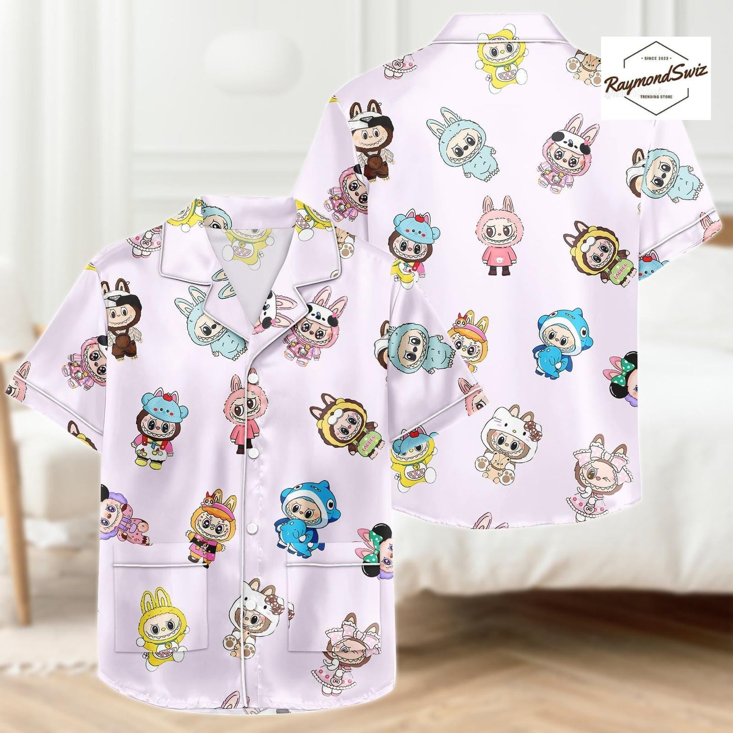 Labubu Monster Pajama Set, Matching Button PJs, Short Sleeve PJs, Labubu Merch, Cute Shorts