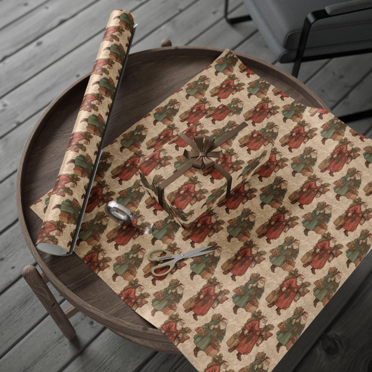Vintage Santa Christmas Toile Wrapping Papers, Holiday Gift Wrap, Christmas Gift Wrap Roll, Victorian Gift Wrap Paper, Santa Claus Pattern