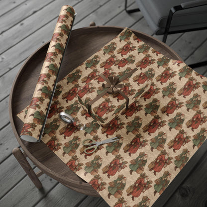 Vintage Santa Christmas Toile Wrapping Papers, Holiday Gift Wrap, Christmas Gift Wrap Roll, Victorian Gift Wrap Paper, Santa Claus Pattern