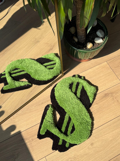Handmade Dollar Sign Tufted Rug Green Black Money Symbol Carpet Urban Aesthetic Soft Floor Mat Cool Room Decor 60x35cm Gift Idea