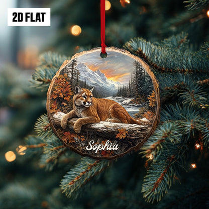 Personalized Cougar 2D Flat Ornament, Custom Name Christmas Tree Ornament, Wildlife Christmas Ornament, Nature Lover's Gift for Holiday
