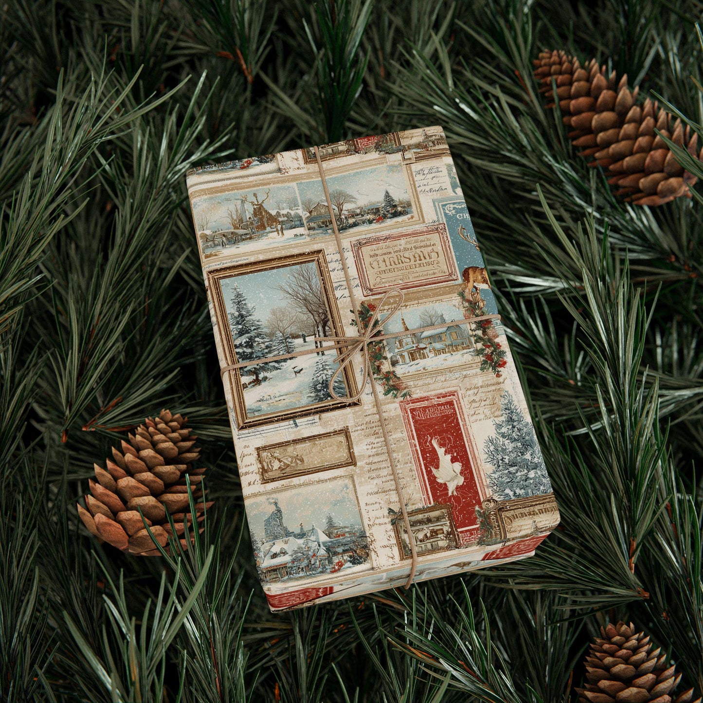 Wrapping Paper Vintage Christmas Postcard Gift Wrap Holiday Gift Wrapping Paper Christmas Gift Wrap Xmas Christmas