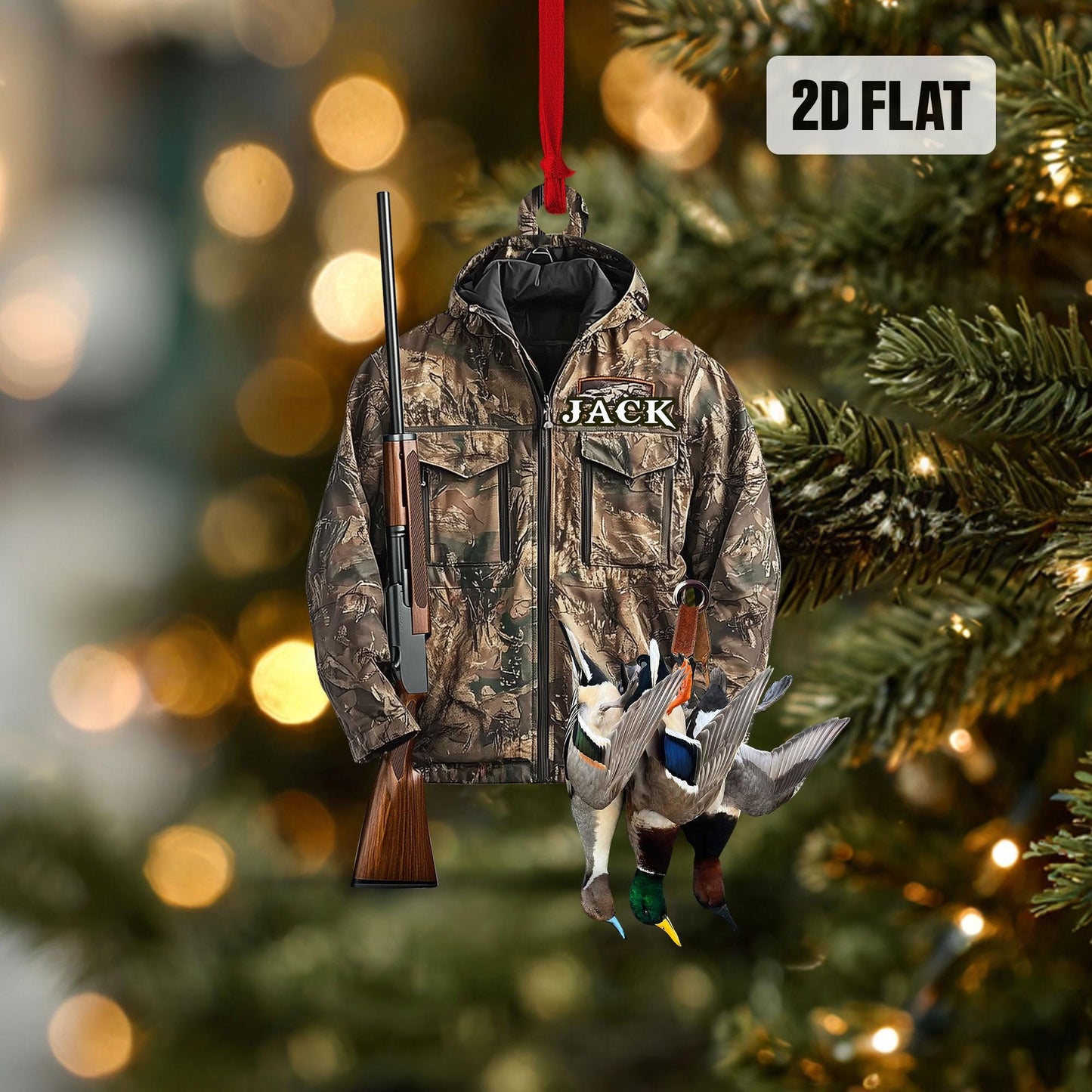 Personalized Hunting 2D Flat Ornament, Custom Duck Hunting Christmas Tree Ornament, Hunting Vest Christmas, Gift for Hunter, Dad, Husband