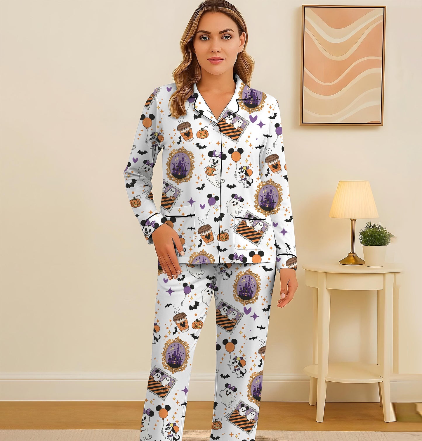 Halloween Mk Mn Ghost Pajamas Set, Halloween Mk Mn Mouse Sleepwear, WDW Cartoon Homewear, Magic Kingdom Nightwear, Cartoon Fan gift