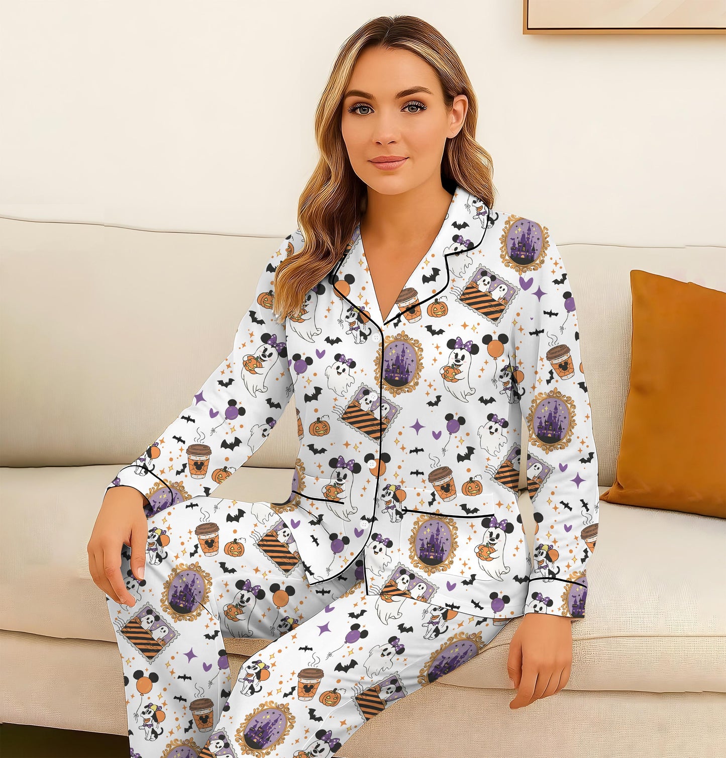 Halloween Mk Mn Ghost Pajamas Set, Halloween Mk Mn Mouse Sleepwear, WDW Cartoon Homewear, Magic Kingdom Nightwear, Cartoon Fan gift