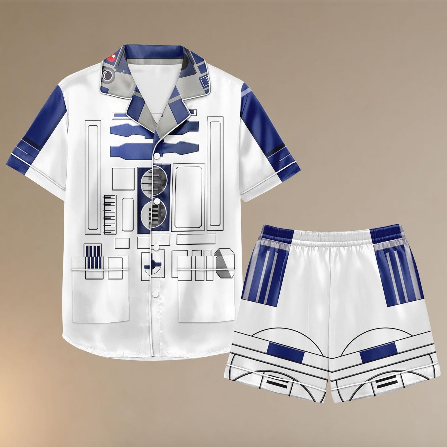 R2D2 Star Wars Satin Pajama Set, Cosplay Costume Pjs, Sci Fi Lounge Shorts for Men and Women, Halloween Gift For Women