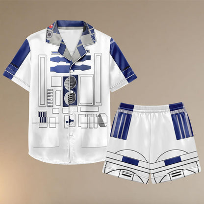 R2D2 Star Wars Satin Pajama Set, Cosplay Costume Pjs, Sci Fi Lounge Shorts for Men and Women, Halloween Gift For Women