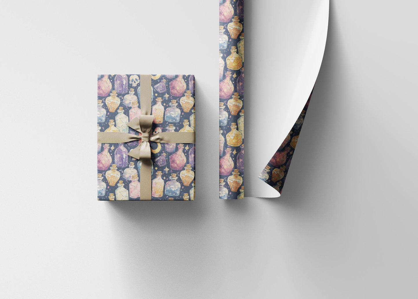 Pastel Goth Halloween Wrapping Paper Roll Watercolor Cute Spooky vibes Bats Skeleton Witchy Pattern #19