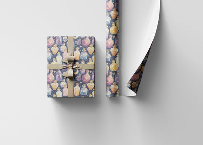 Pastel Goth Halloween Wrapping Paper Roll Watercolor Cute Spooky vibes Bats Skeleton Witchy Pattern #19