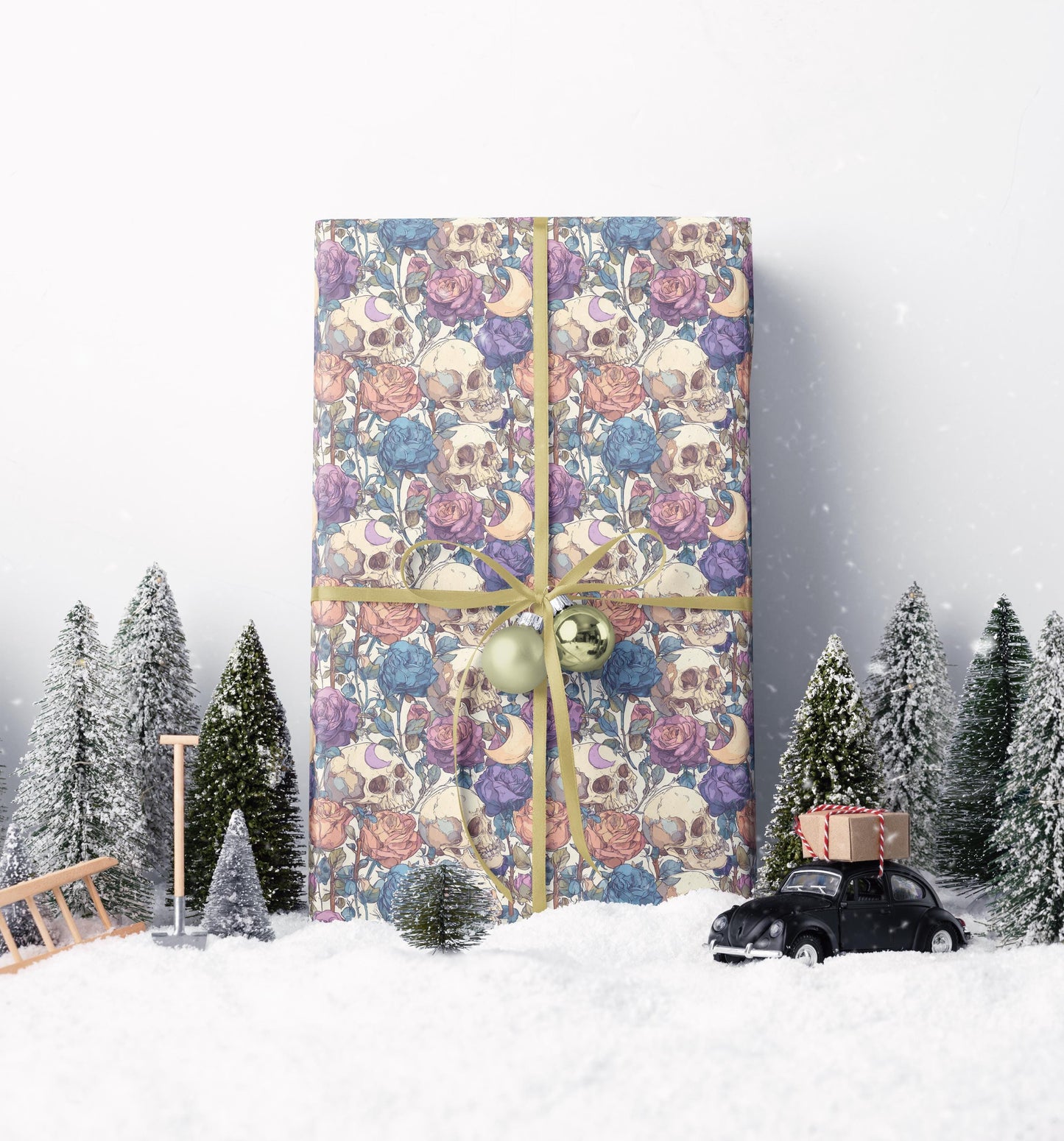 Pastel Goth Halloween Wrapping Paper Roll Watercolor Bats Skeletons Moons  Witch Alternative Style #8