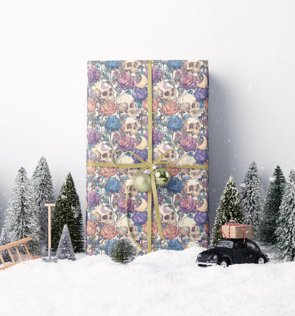 Pastel Goth Halloween Wrapping Paper Roll Watercolor Bats Skeletons Moons  Witch Alternative Style #8