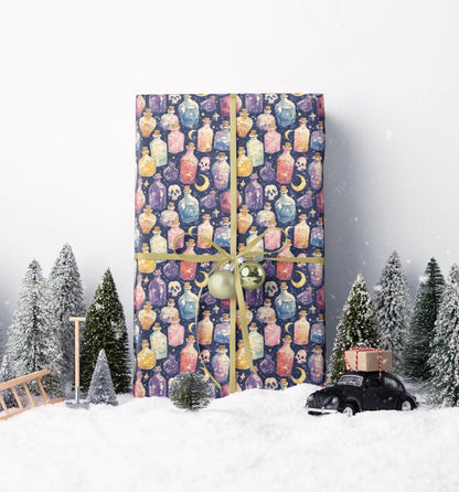 Pastel Goth Halloween Wrapping Paper Roll Watercolor Cute Spooky vibes Bats Skeleton Witchy Pattern #19