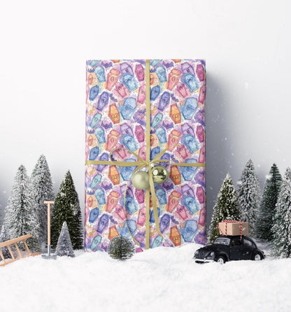 Pastel Goth Halloween Wrapping Paper Roll Watercolor Cute Ghosts Bats Witch Creepy Alternative #13