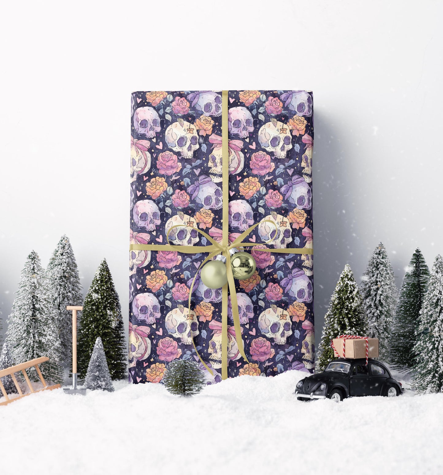 Pastel Goth Watercolor Halloween Wrapping Paper Roll Spooky Cute Skeleton Ghost Bat Witch Print #14