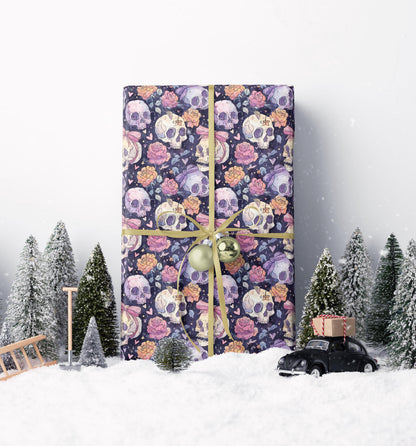 Pastel Goth Watercolor Halloween Wrapping Paper Roll Spooky Cute Skeleton Ghost Bat Witch Print #14