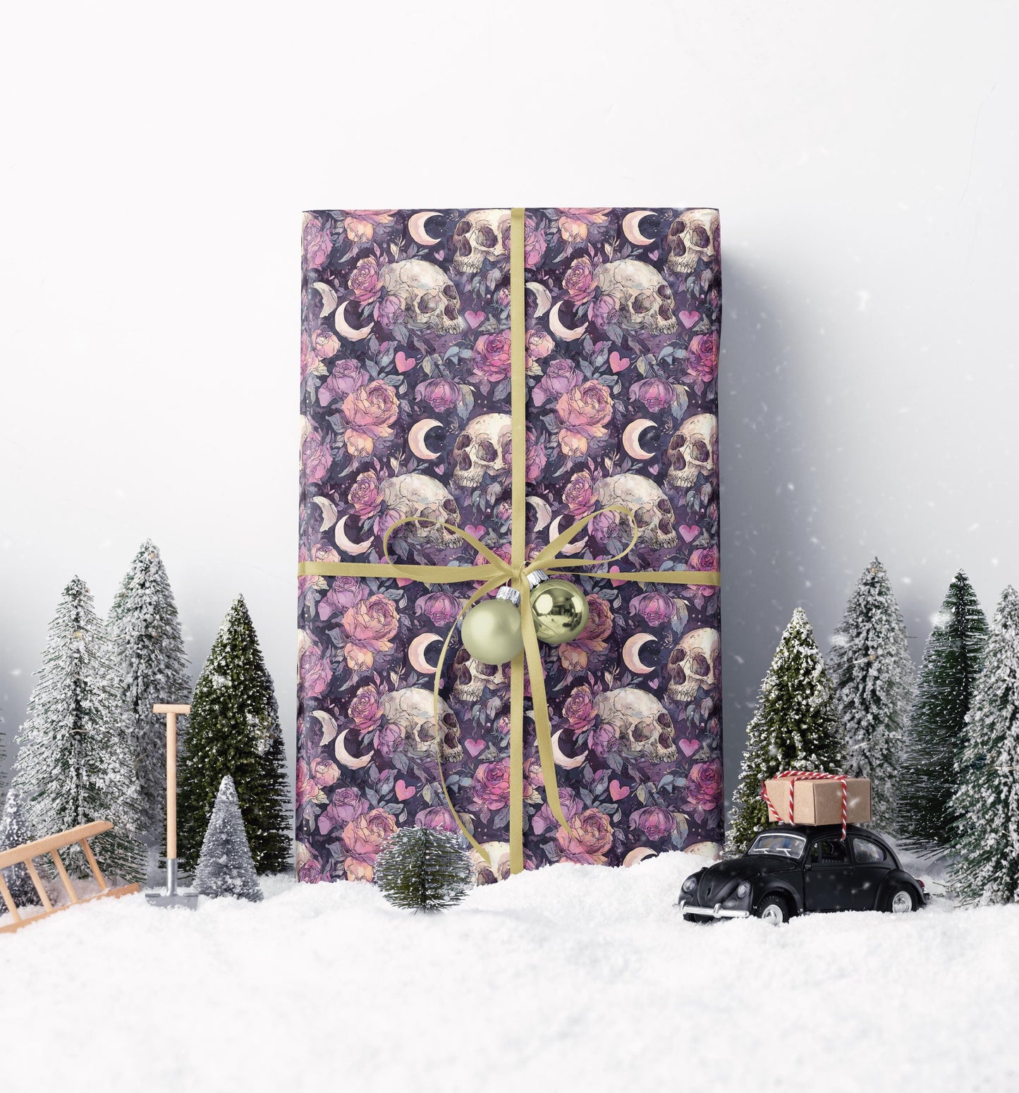 Pastel Goth Watercolor Wrapping Paper Roll Halloween Spooky Cute Alternative Goth Ghost Bat Print #7