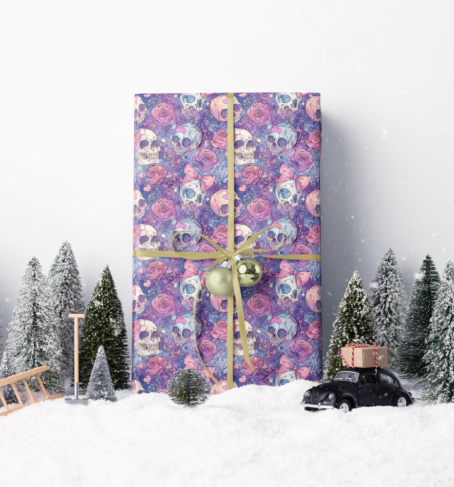 Pastel Goth Watercolor Wrapping Paper Roll Halloween Spooky Cute Ghost Bat Witch Gothic Style #16